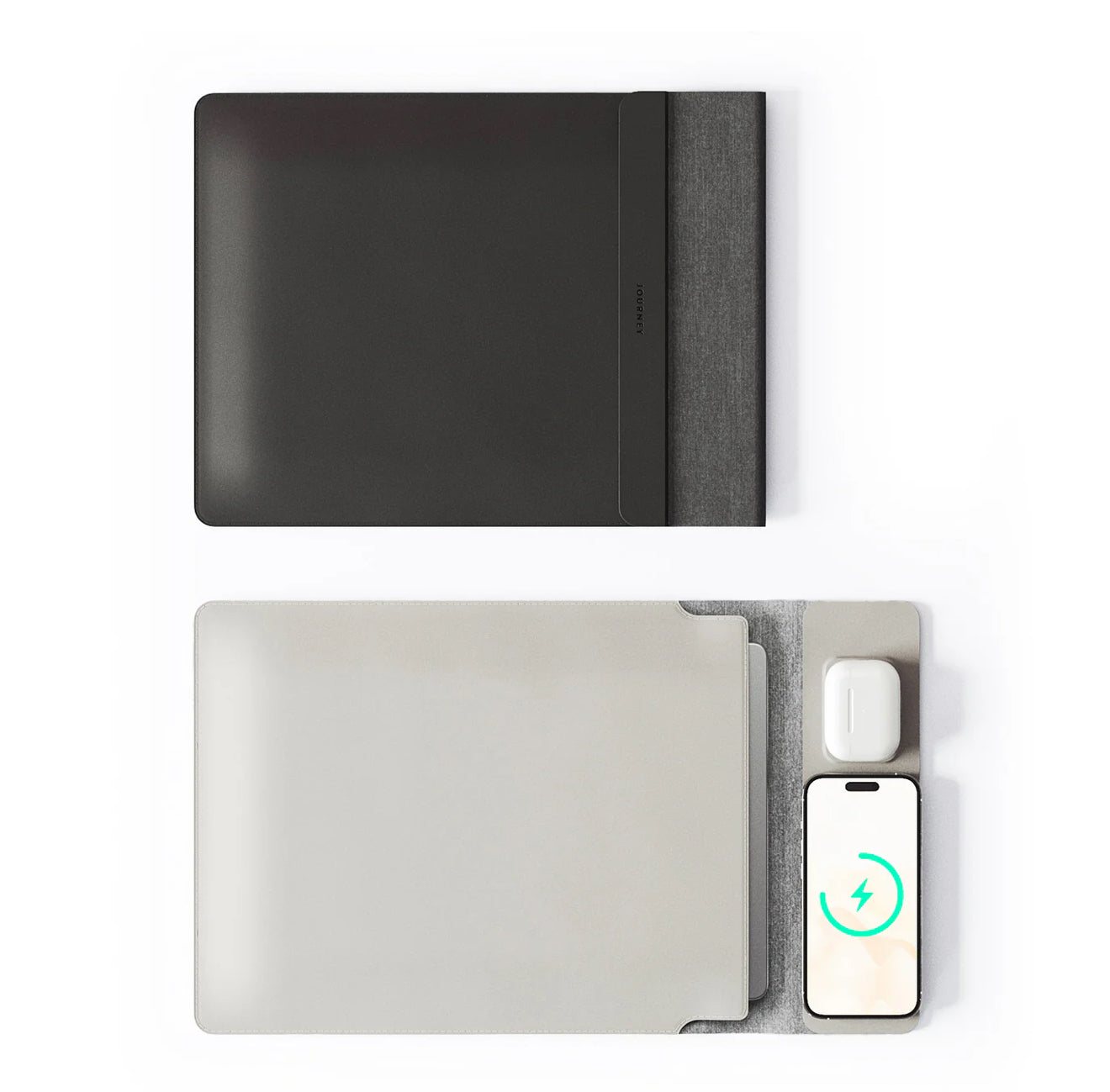 Housse pour ordinateur portable avec chargement sans fil – Apple, Android – Tapis de souris/tapis de bureau double fonctionnalité – Gris