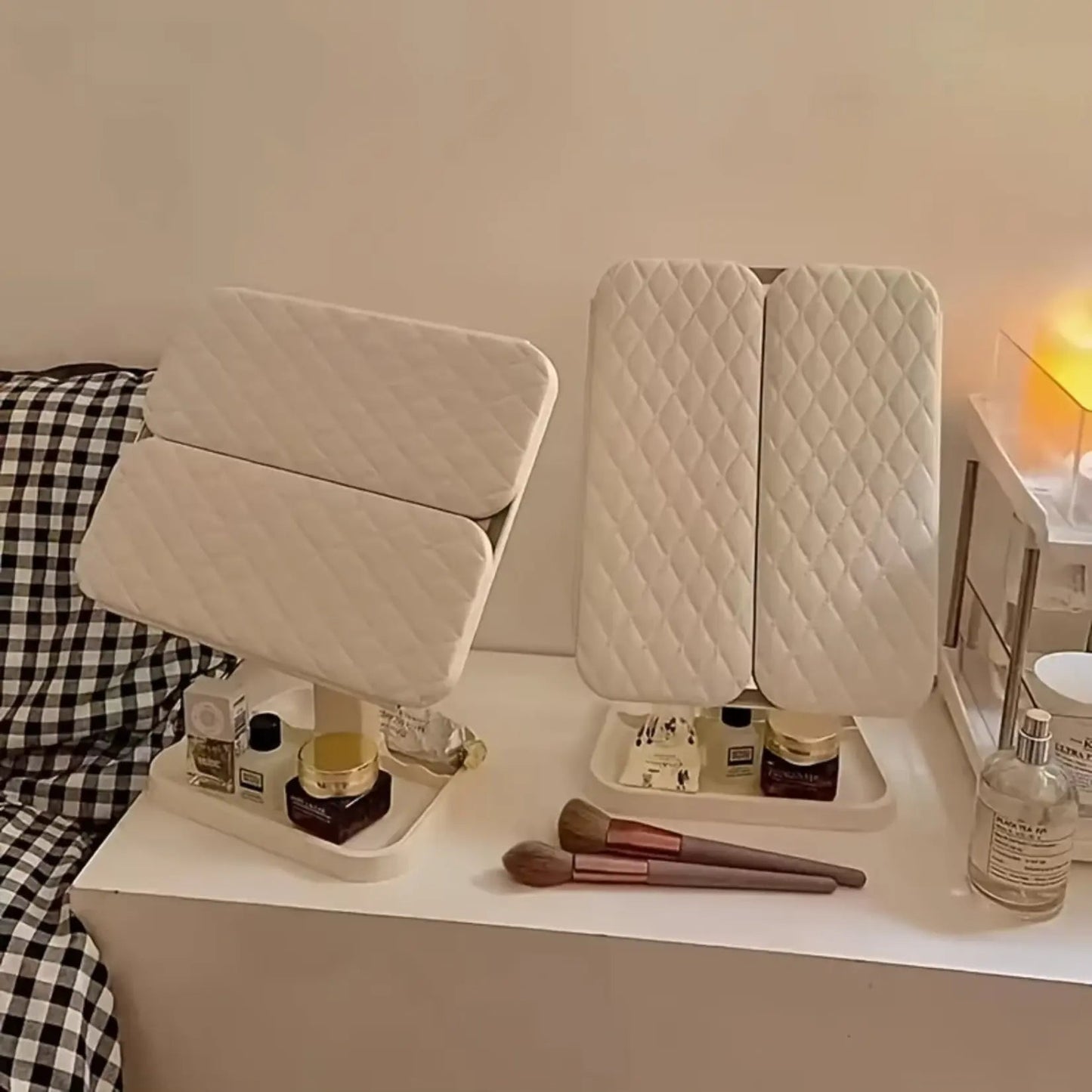 Miroir sur Pied pour Maquillage avec Éclairage LED et Triple Vue