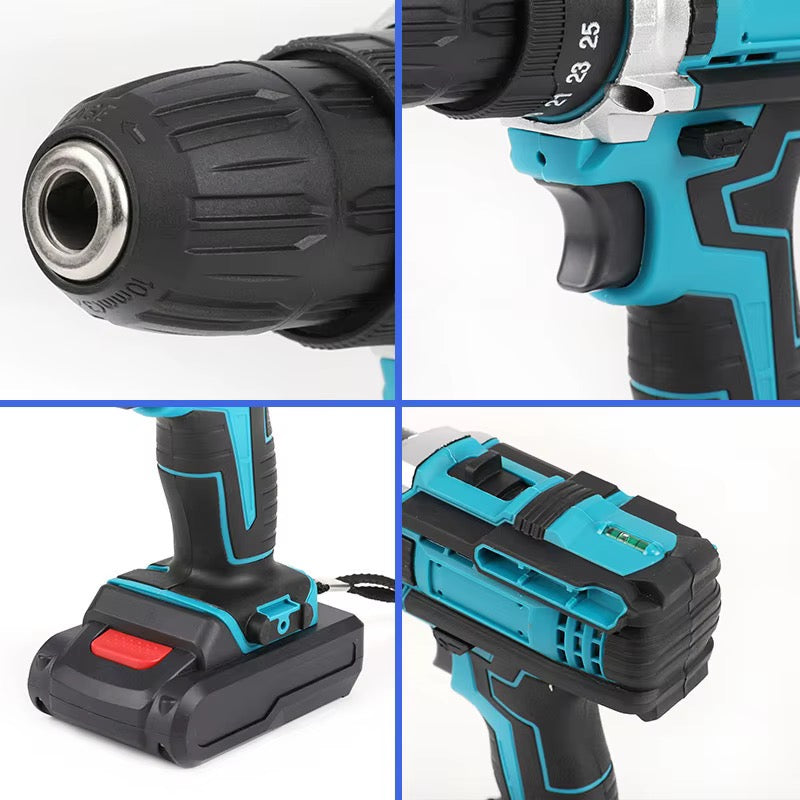 Perceuse visseuse à batterie 21V, tournevis électrique, lumière LED, 2 vitesses, 45 nm, 25+3 paires, pour réparation